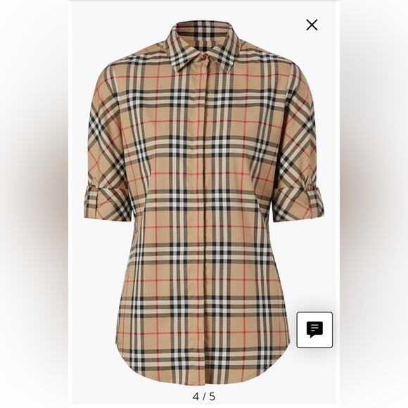 Burberry Luka Vintage Check Stretch Cotton Twill Shirt NWT Sz 6 Archive Beige - Picture 4 of 6